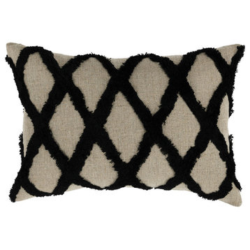Evangeline 100% Linen 14"x 20" Throw Pillow, Ivory by Kosas Home, Black