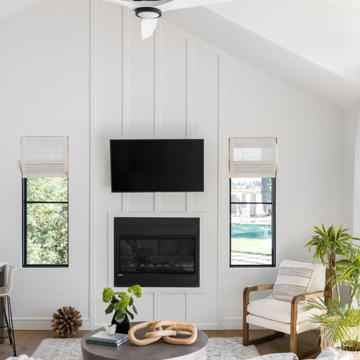 75 Beautiful Living Room with a Timber Clad Chimney Breast and a