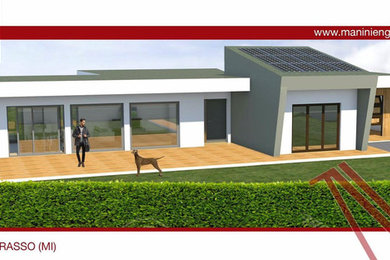 Ispirazione per la villa moderna a un piano di medie dimensioni con tetto piano e copertura verde