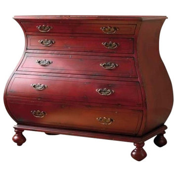 Beaumont Lane 5-Drawer Traditional Wood Bombe Accent Chest in Distressed Red