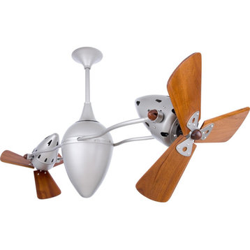 Ar Ruthiane Dual Ceiling Fan - Wood Blades in Brushed Nickel (damp rated)