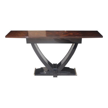 A French Art Deco Exotic Macassar Ebony Console Table with Mother of Pearl Accen