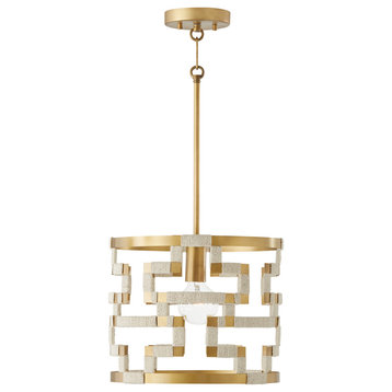 Hala One Light Pendant, Bleached Natural Jute and Patinaed Brass