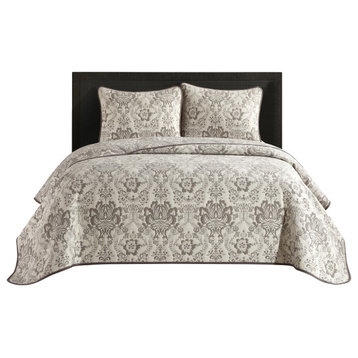 Tricia Damask 3 Piece Quilt Set, Taupe, Queen