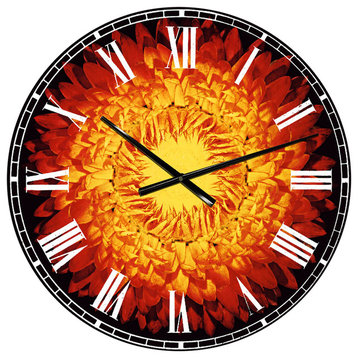 Everlasting Straw Flower On Black Oversized Floral Metal Clock, 23x23