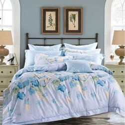 The Linen Center - Tranquil Leaves Full Size 4 Piece Linen Set With Fitted Sheet - Duvet Covers And Duvet Sets
