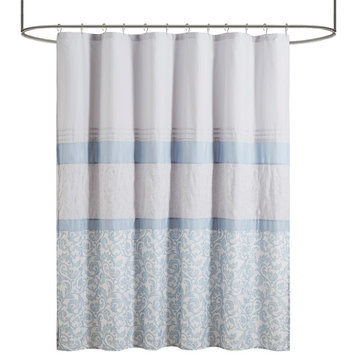 510 Design Ramsey Traditional Embroidered Shower Curtain, Blue