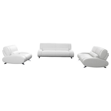 Aspen Microfiber Leather Sofa Set With Loveseat and Chair, 3-Piece Set, White