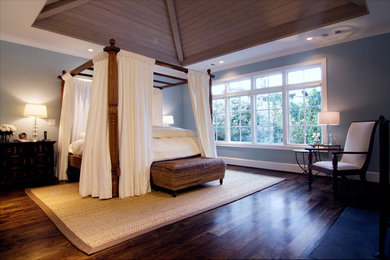 Inspiration for a large eclectic master dark wood floor bedroom remodel in Houston with blue walls