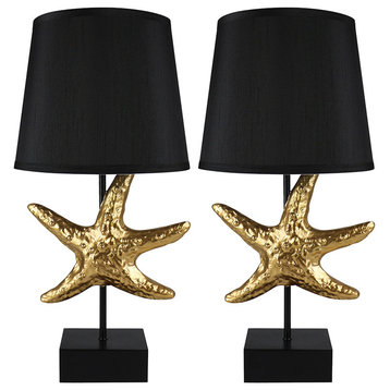 Set of 2 Starfish Table Lamps, Gold