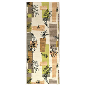 Fern  with Leaves Abstract Rug with Patterns 50's Mod Indoor Area Rug, 21"x54