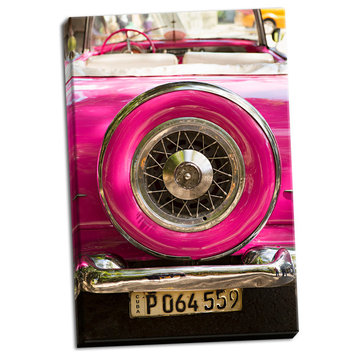 Fine Art Photograph, Pink Car in Cuba II, Hand-Stretched Canvas