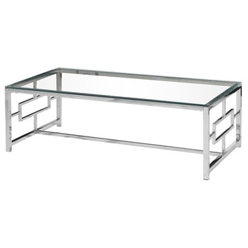 Silver Stainless Steel Living Room Glass Coffee Table