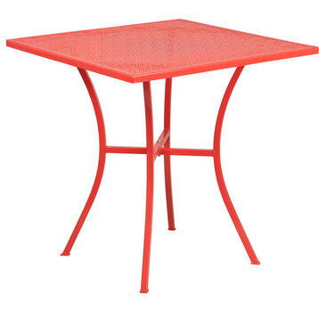 28" Square Coral Indoor-Outdoor Steel Patio Table