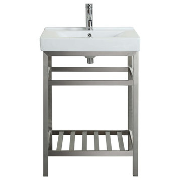 Eviva Stone 24" Stainless Steel Bathroom Vanity With White Integrated Top