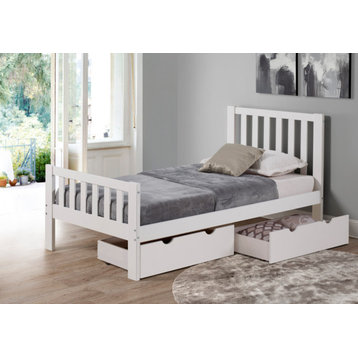 Aurora Twin Wood Bed, Storage Drawers, White