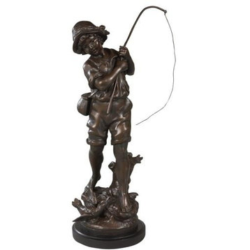 Sculpture TRADITIONAL Lodge Days of Old Fishing Chocolate Brown