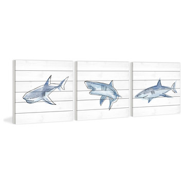 Fiery Sharks Triptych, 3-Piece Set, 32x32 Panels