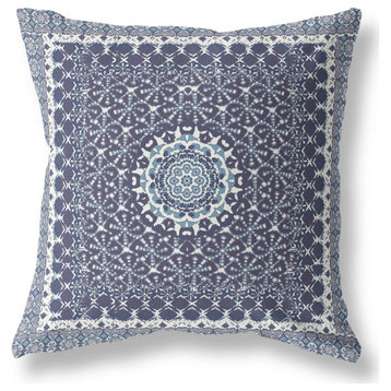 26 Slate Blue Holy Floral Indoor Outdoor Throw Pillow
