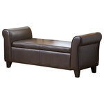 Abbyson Living - Hartford Leather Storage Ottoman Bench, Dark Brown - Accent your home with this sophisticated and convenient dark brown faux leather storage ottoman. The stunning piece features a hardwood frame and rolled ends for a timeless look.