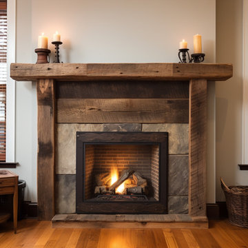 Wood Beam fireplace Mantels with Wooden Legs