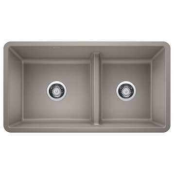Blanco 442522 Precis 33"x18" Granite Double Offset Bowl Kitchen Sink, Truffle
