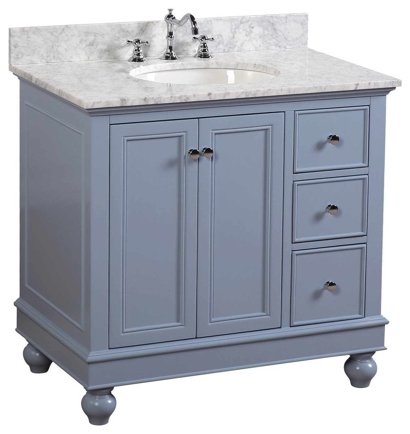 Bella 36" Bathroom Vanity, Powder Blue, Carrara Marble
