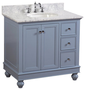 Bella 36" Single Bathroom Vanity in Powder Blue with Carrara Marble Top