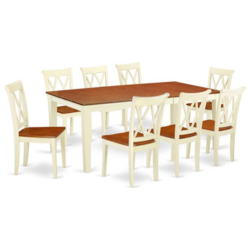 East West Furniture Quincy 9-piece Dining Room Table Set in Buttermilk/Cherry