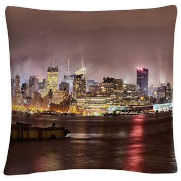 David Ayash 'Midtown Manhattan Over The Hudson River' 16"x16"  Throw Pillow