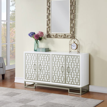 Naomi Large Chic and Modern 4 Door 60" Wide Credenza, White