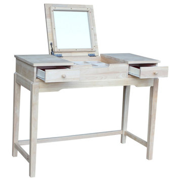 Classic Vanity Table, Flip Up Mirror With Storage Box & Side Drawers, Unfinished