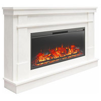 Ameriwood Home Elmcroft Wide Mantel with Linear Electric Fireplace in Plaster