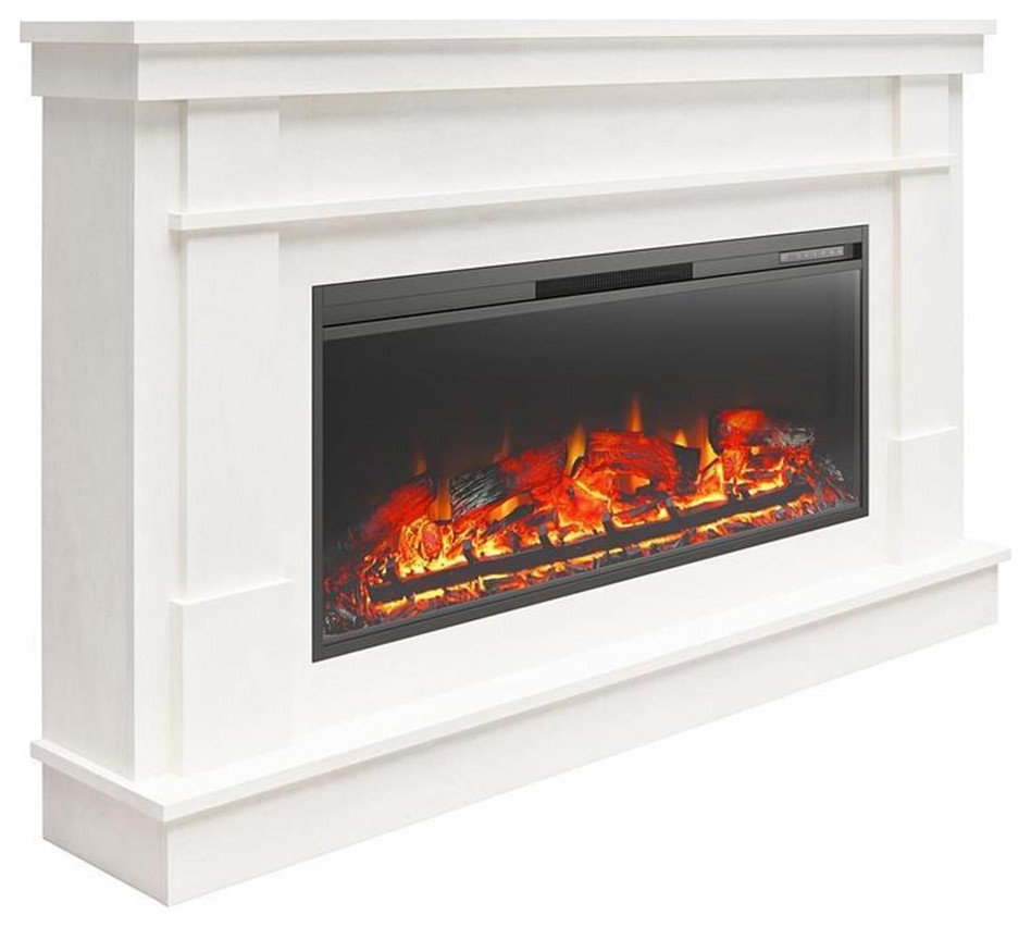 Ameriwood Home Elmcroft Wide Mantel with Linear Electric Fireplace in Plaster