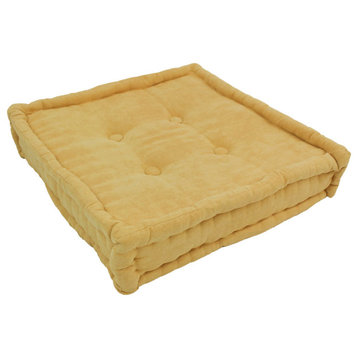 20" Square Corded Floor Pillow With Button Tufts, Lemon