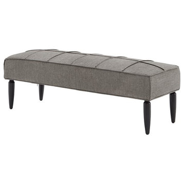 Comfortable Upholstered Bench, Wood Legs & Padded Seat With Trim Accent, Gray