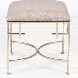 Worlds Away Lolita Silver Leaf Stool with Snakeskin - Bar Stools And Counter Stools
