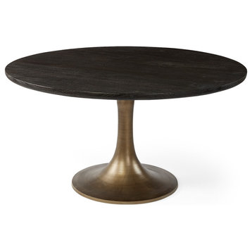 McLeod II Round Brown Solid Wood Top Gold Metal Base Dining Table