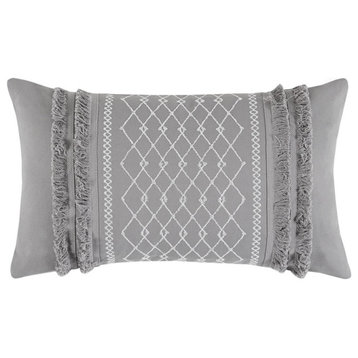 INK+IVY Bea 12x20" Fringed Decorative Pillow, Grey