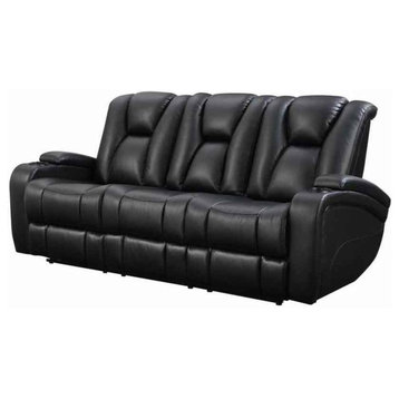 Coaster Delange Faux Leather Power Reclining Sofa with Headrest in Black