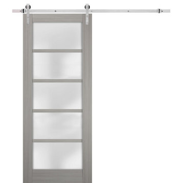 Barn Door 32 x 80 Frosted Glass, Quadro 4002 Grey Ash, Silver 6.6FT