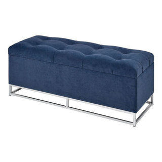 Entryway Storage Bench with Cushioned Seat, Shoe Rack and Drawers Antique  Navy-ModernLuxe