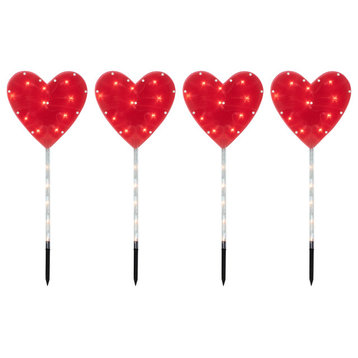 4ct Red Heart Valentine's Day Pathway Marker Lawn Stakes, Clear Lights