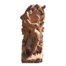 Mogul Interior - Garden Decor Sandstone Mother Child Stone Sculpture Hand Carved Statue Inspired - Garden Statues And Yard Art