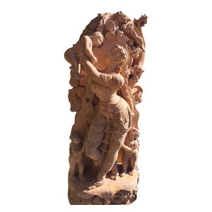 Mogul Interior - Garden Decor Sandstone Mother Child Stone Sculpture Hand Carved Statue Inspired - Garden Statues And Yard Art