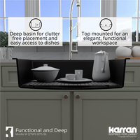 Karran Top Mount 33" Single Bowl Quartz Workstation Kitchen Sink, Black