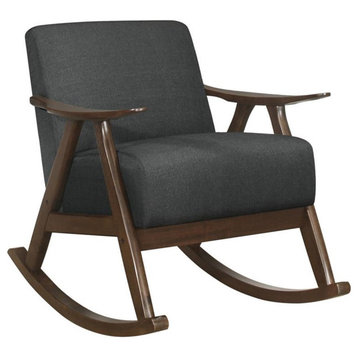 Lexicon Waithe Mid-Century Fabric Rocking Chair in Dark Walnut/Dark Gray