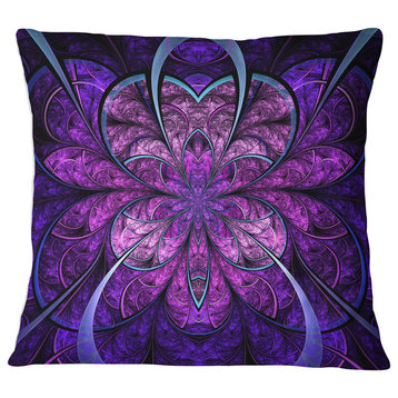 Blue and Purple Large Fractal Flower Floral Throw Pillow, 16"x16"