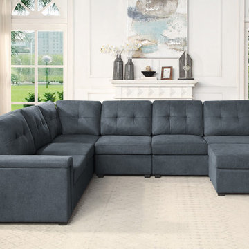 Isla 119" Gray Woven 7-Seater Sectional Sofa with Ottoman