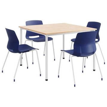 KFI Dailey 42in Square Dining Set - Natural/White Table - Navy Chairs